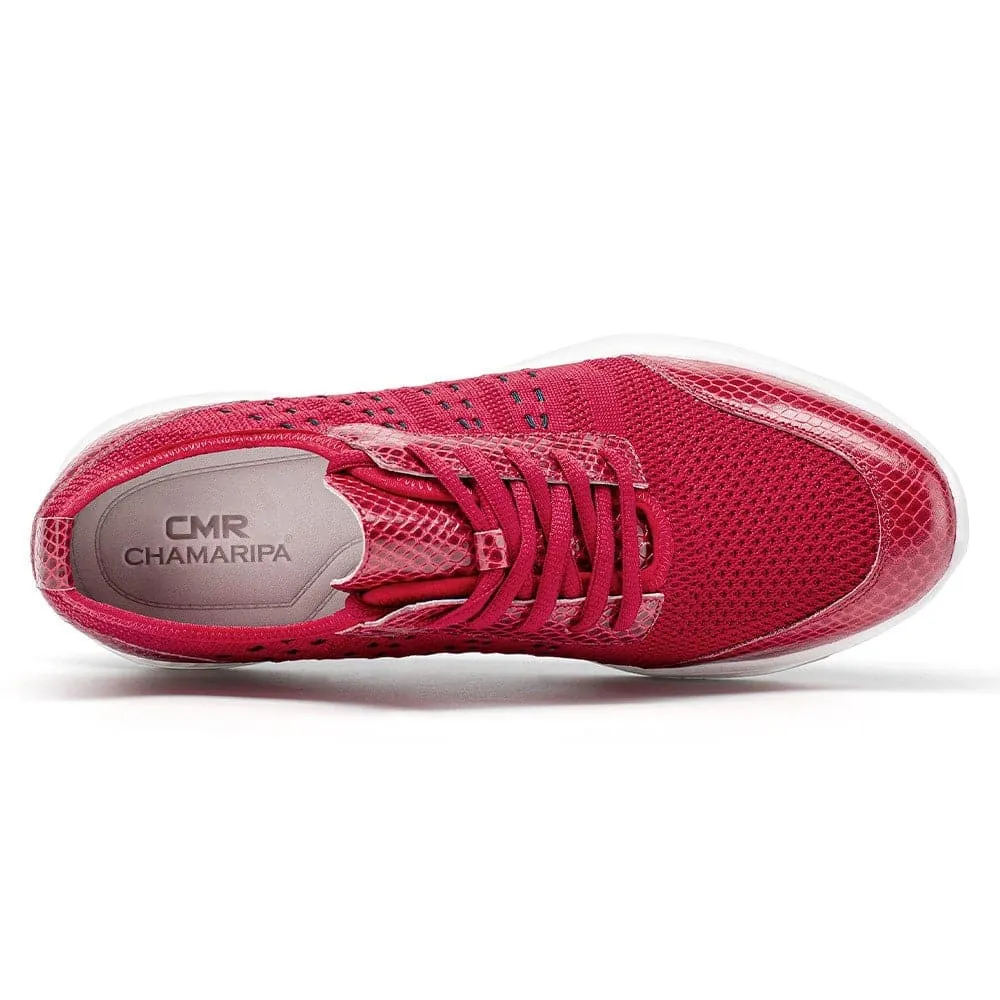 5 CM/1.95 Inches CMR CHAMARIPA Taller Shoes - Red Knit Sneakers for Men - Elevate Your Height