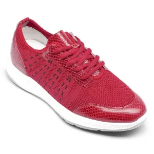 5 CM/1.95 Inches CMR CHAMARIPA Taller Shoes - Red Knit Sneakers for Men - Elevate Your Height