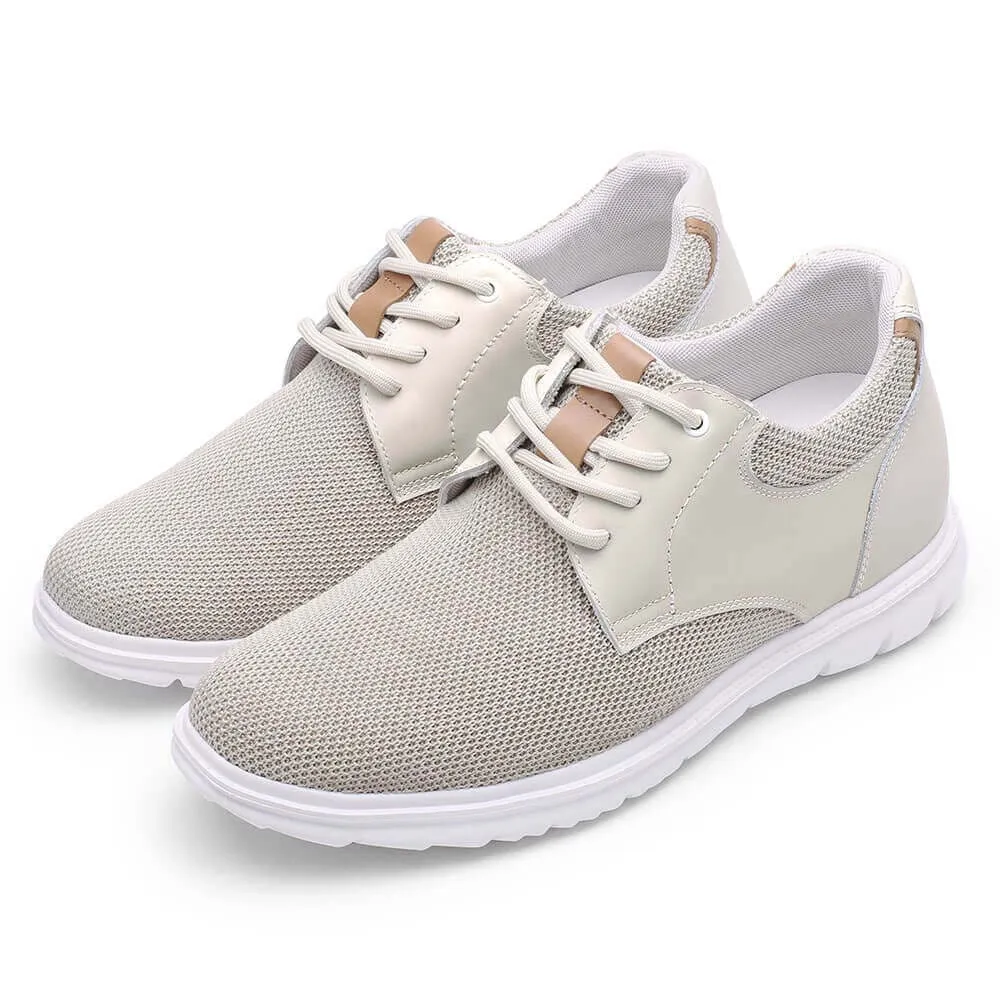 7CM / 2.76 Inches CMR CHAMARIPA Men's Elevator Shoes Beige Knit Casual Shoes