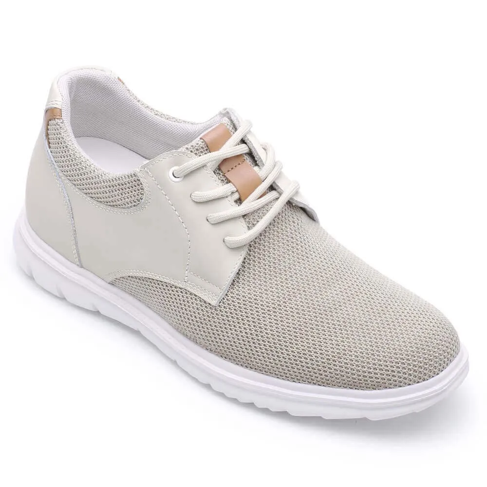 7CM / 2.76 Inches CMR CHAMARIPA Men's Elevator Shoes Beige Knit Casual Shoes