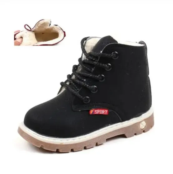 Autumn Winter Kids Plush Fashion Leather Boots