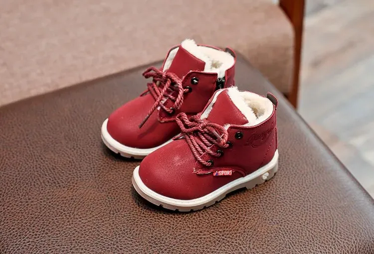 Autumn Winter Kids Plush Fashion Leather Boots