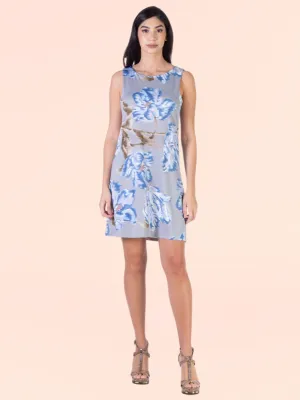 Baby Blue Floral Sleeveless Mini Shift Dress