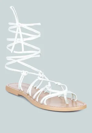 BAXEA Handcrafted White Tie Up String Flats