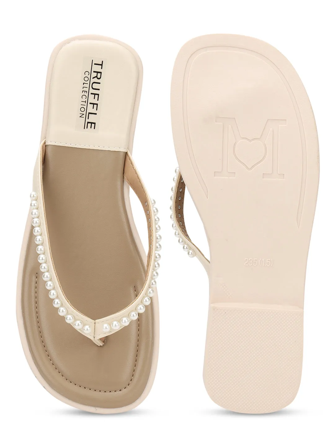 Beige PU Pearl Slip-On Flats (TC-RS3594-BEIG)