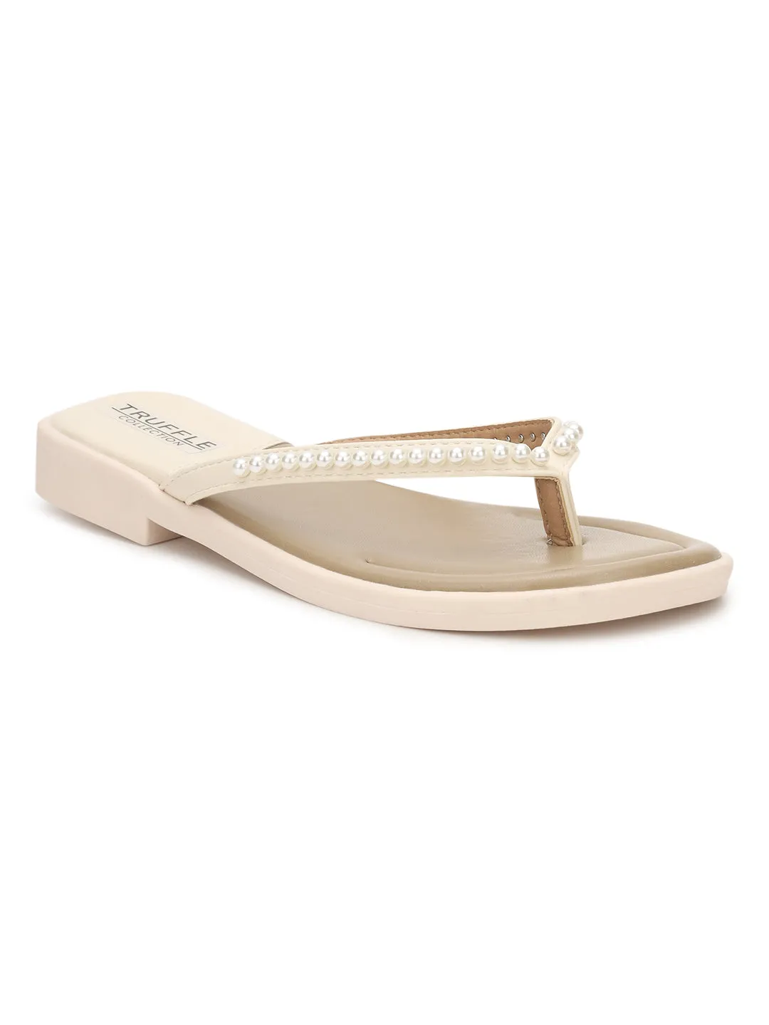 Beige PU Pearl Slip-On Flats (TC-RS3594-BEIG)