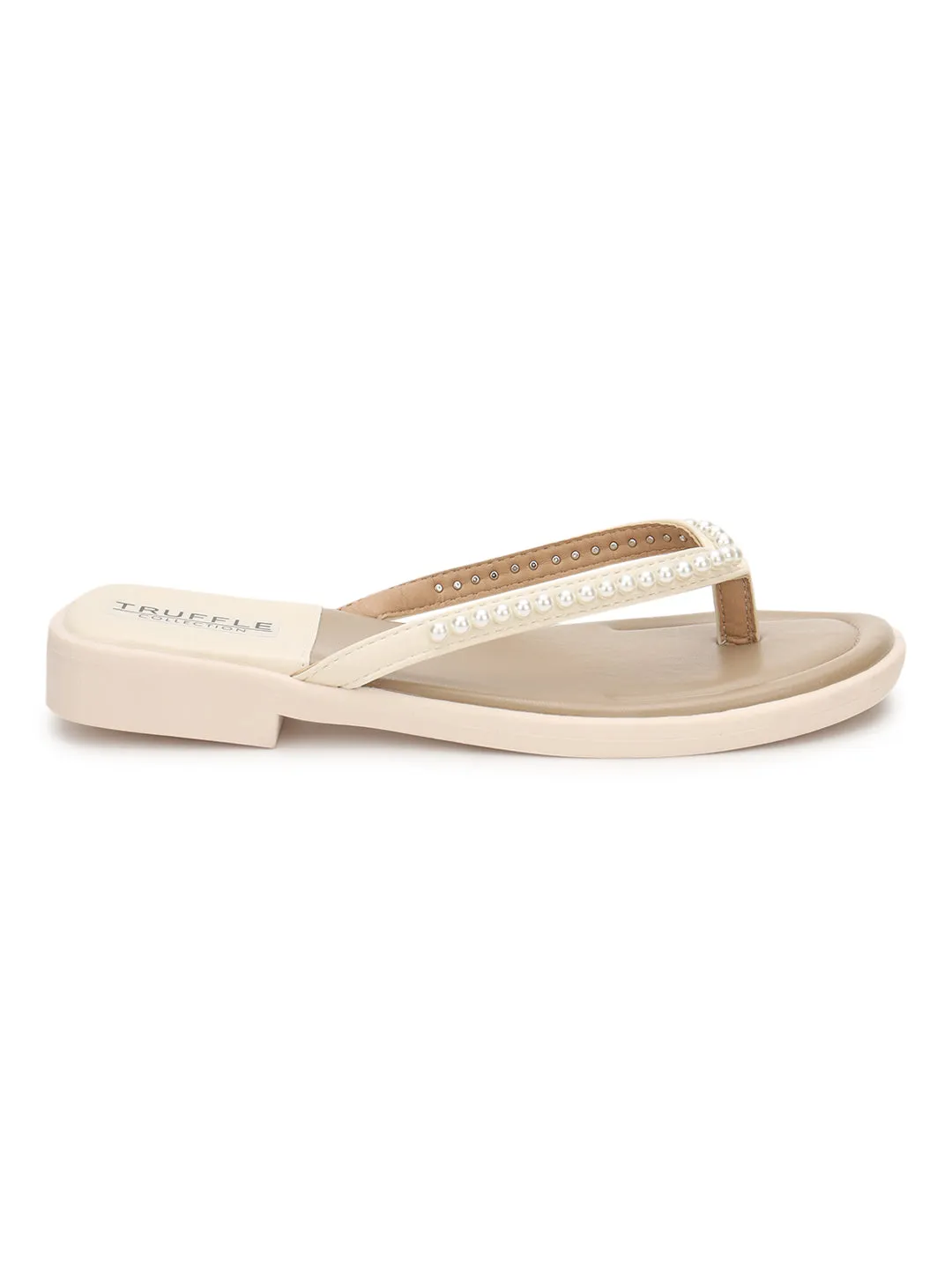 Beige PU Pearl Slip-On Flats (TC-RS3594-BEIG)