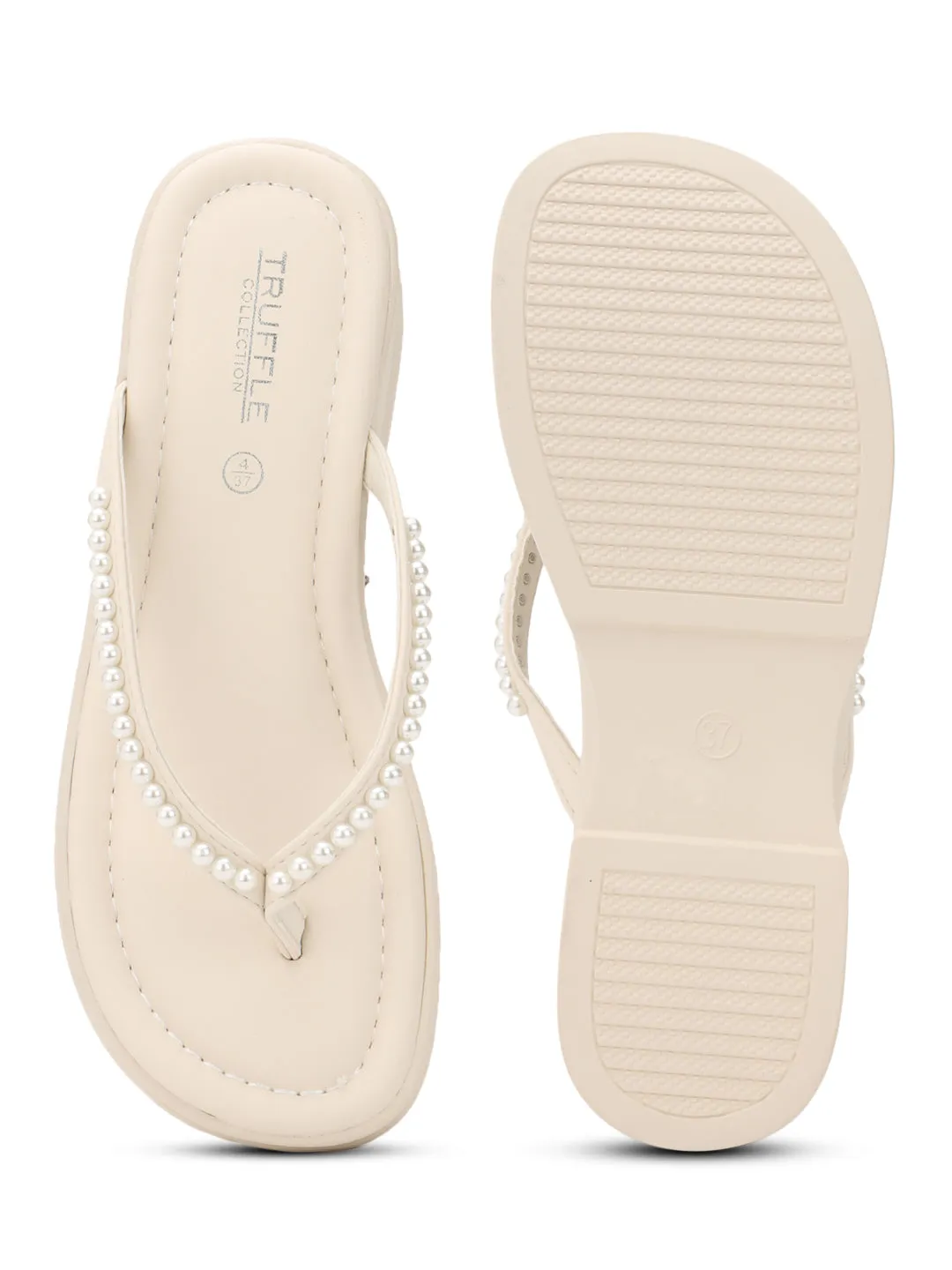 Beige PU Pearl Slip-On Flats (TC-RS3598-BEIG)