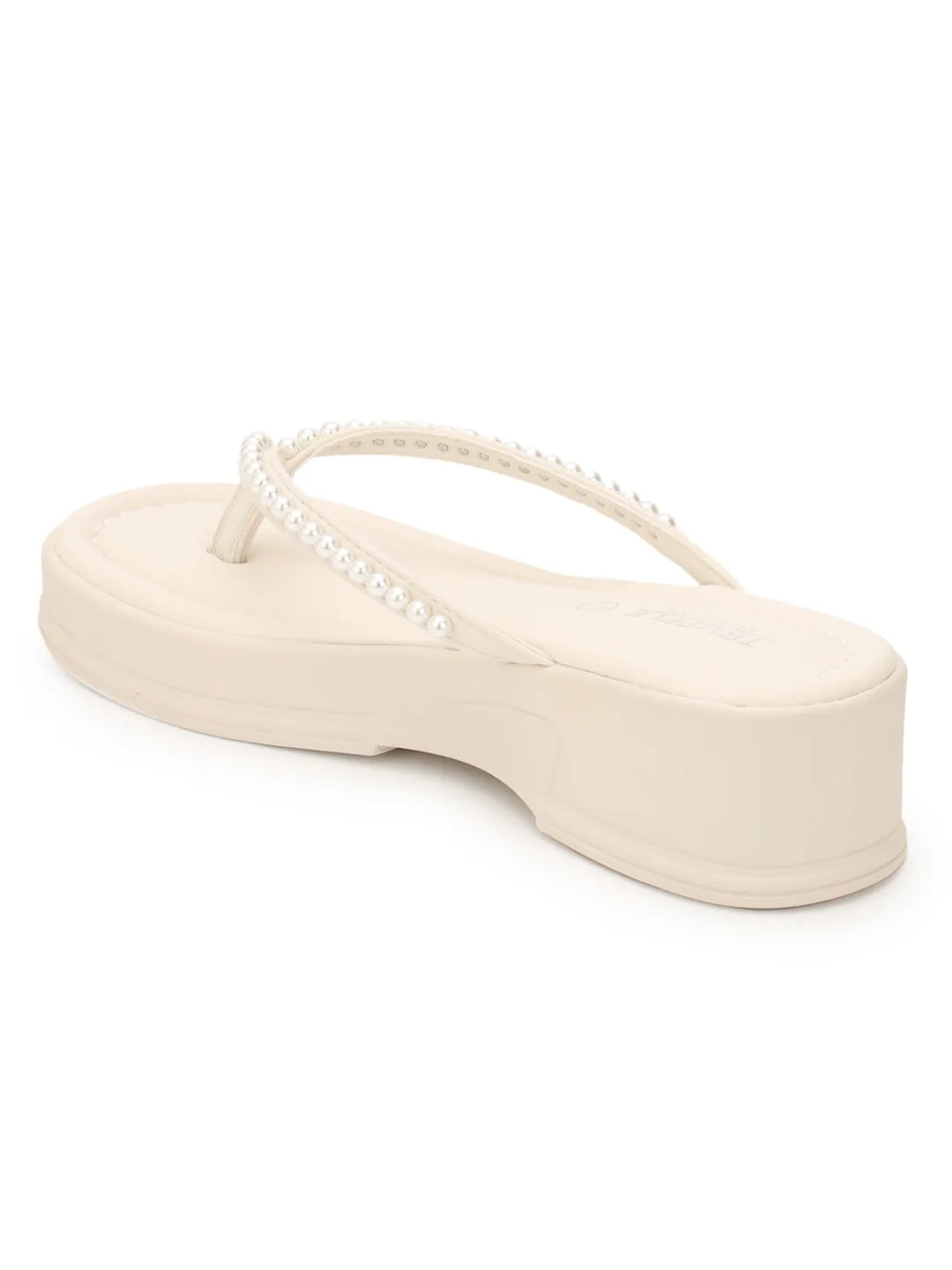 Beige PU Pearl Slip-On Flats (TC-RS3598-BEIG)