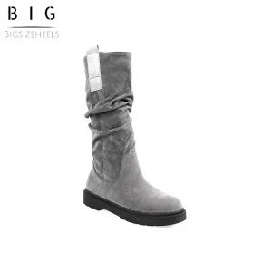 Bigsizeheels Suede warm flat snow boots - Gray