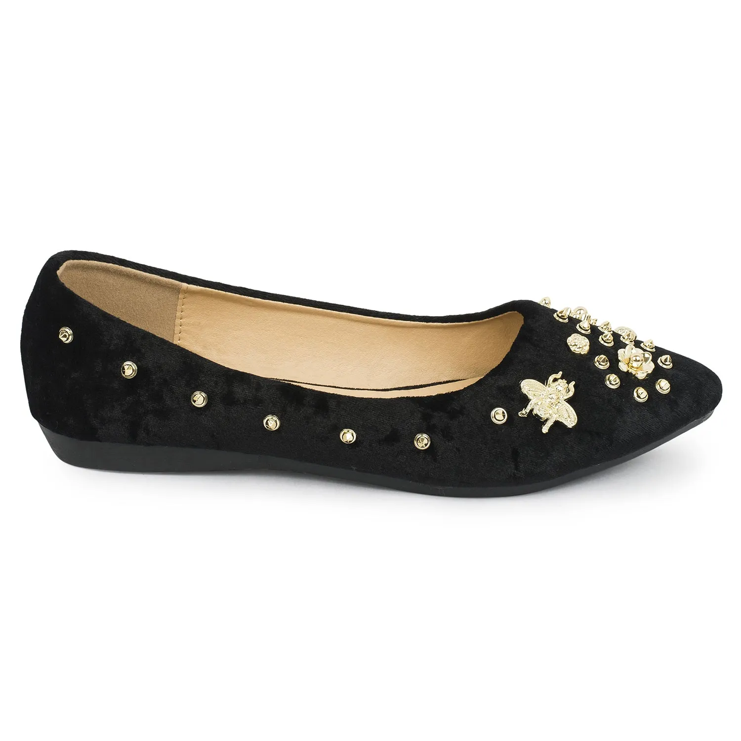 Black Diamonte Ballerina Flats