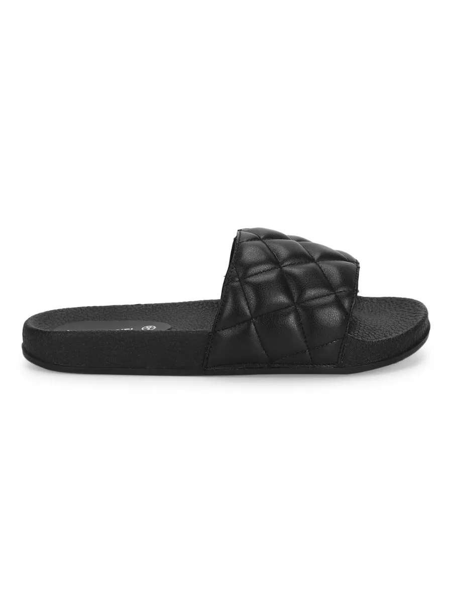 Black PU CrissCross Quilted Slip Ons