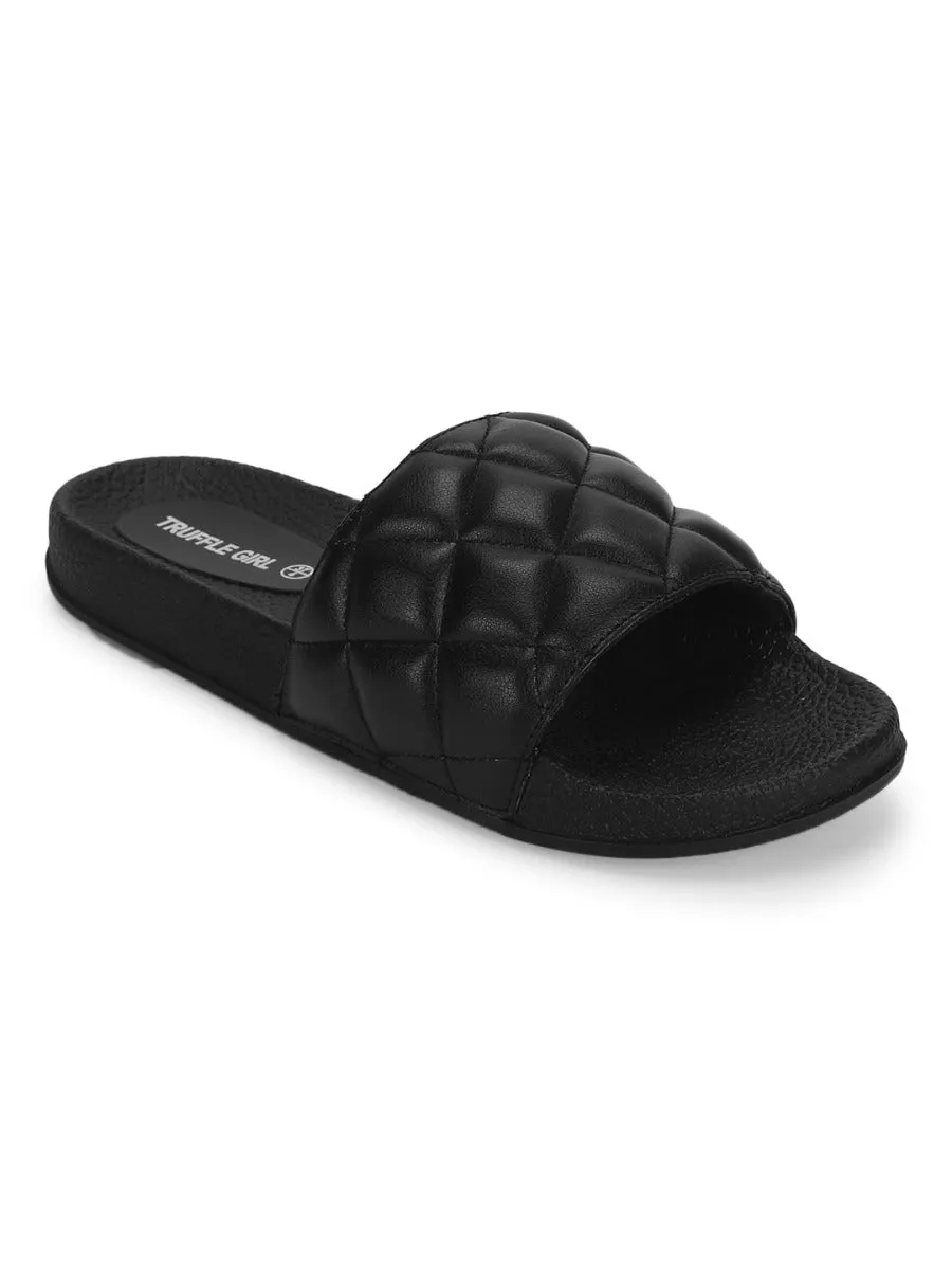 Black PU CrissCross Quilted Slip Ons