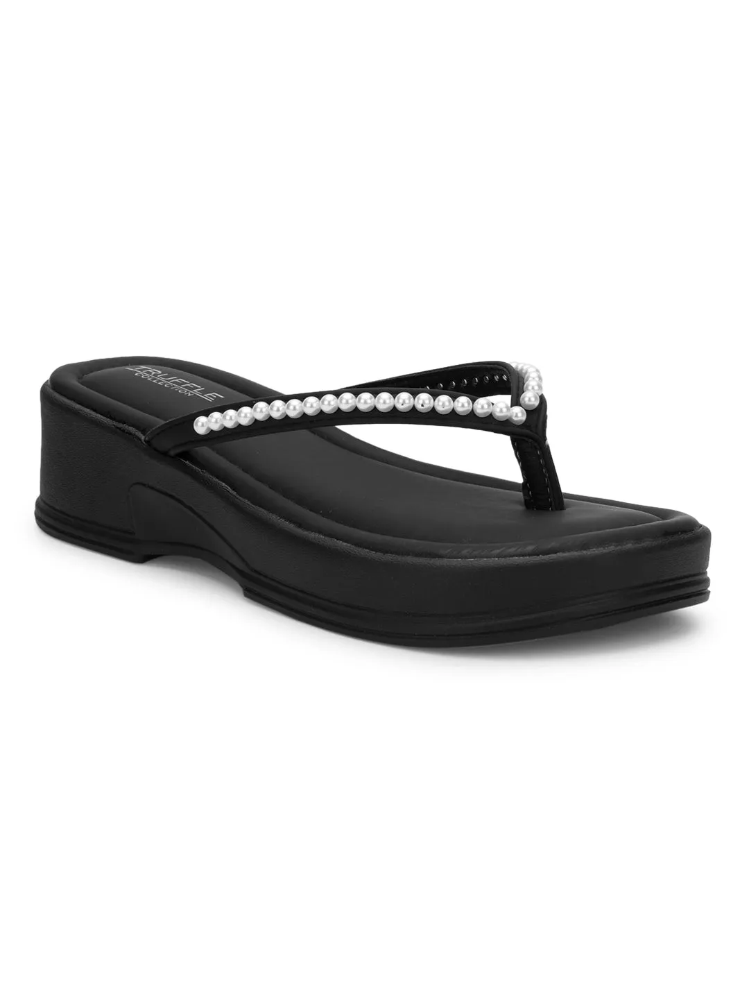 Black PU Pearl Slip-On Flats (TC-RS3598-BLK)