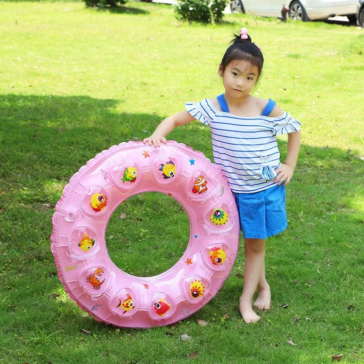 Cartoon Pattern Double Airbag Thickened Inflatable Swimming Ring Crystal Swimming Ring, Size:90 cm(Pink)