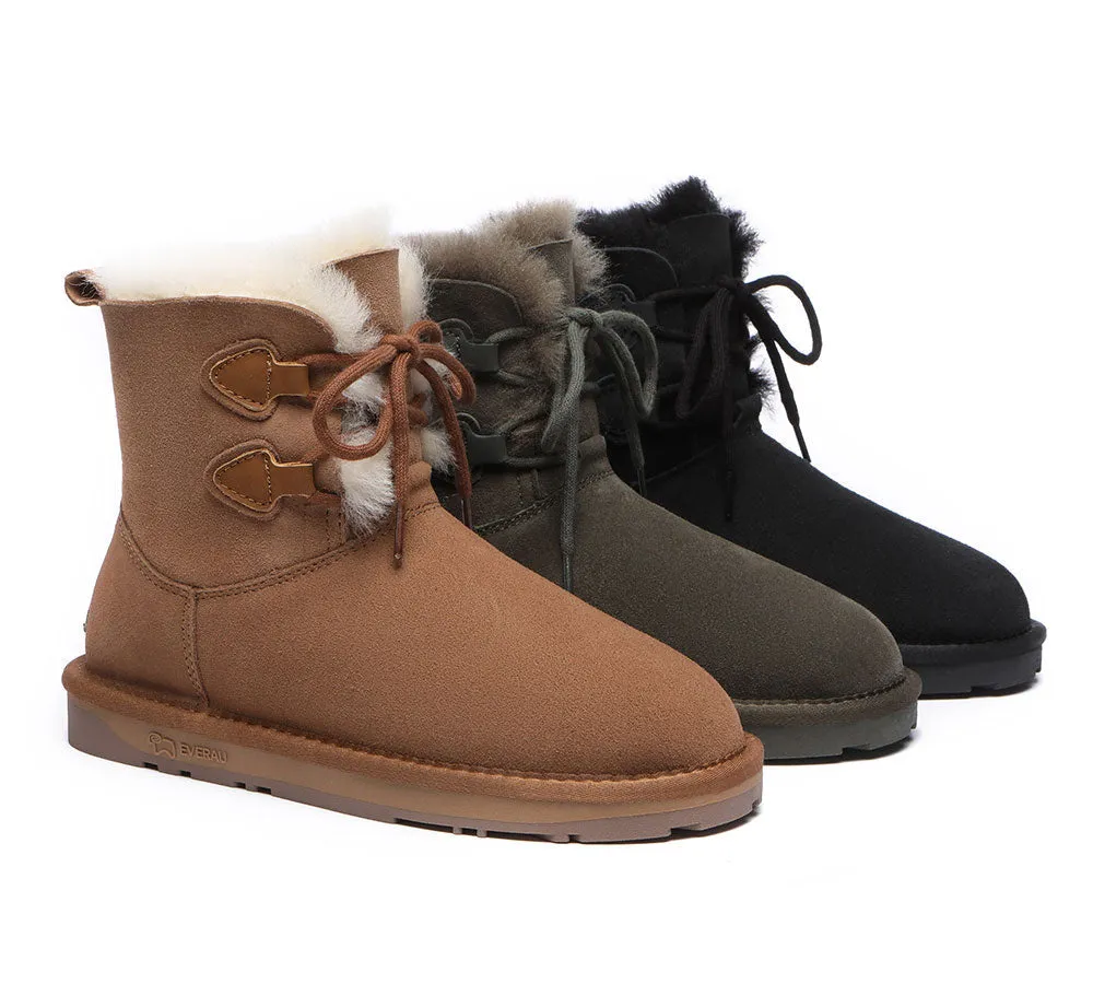 EVERAU® UGG Boots Women Sheepskin Wool Lace Up Short Stark