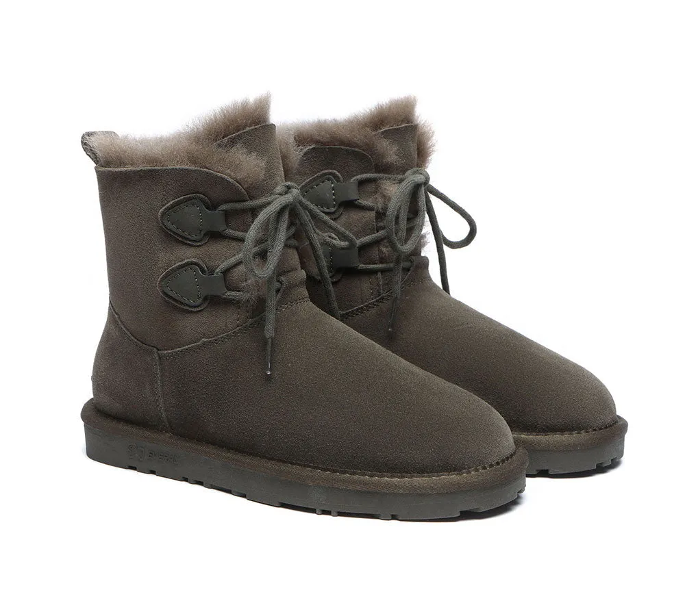 EVERAU® UGG Boots Women Sheepskin Wool Lace Up Short Stark