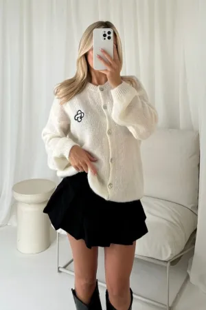 G monogram cream embroidered knit button up cardigan