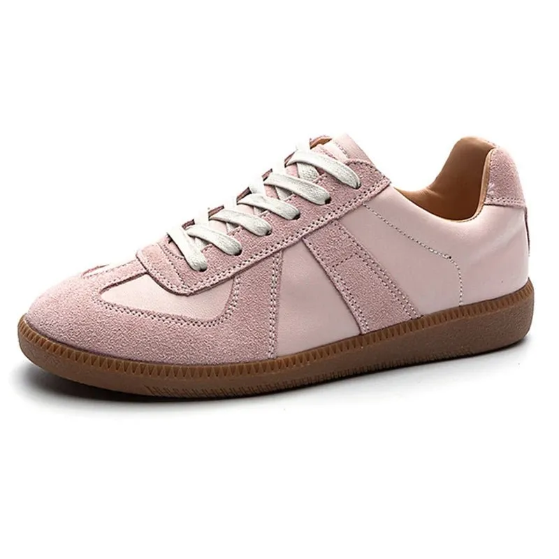 Genuine Leather Women's Casual Silver Sneakers - Lace-Up Athletic Flats