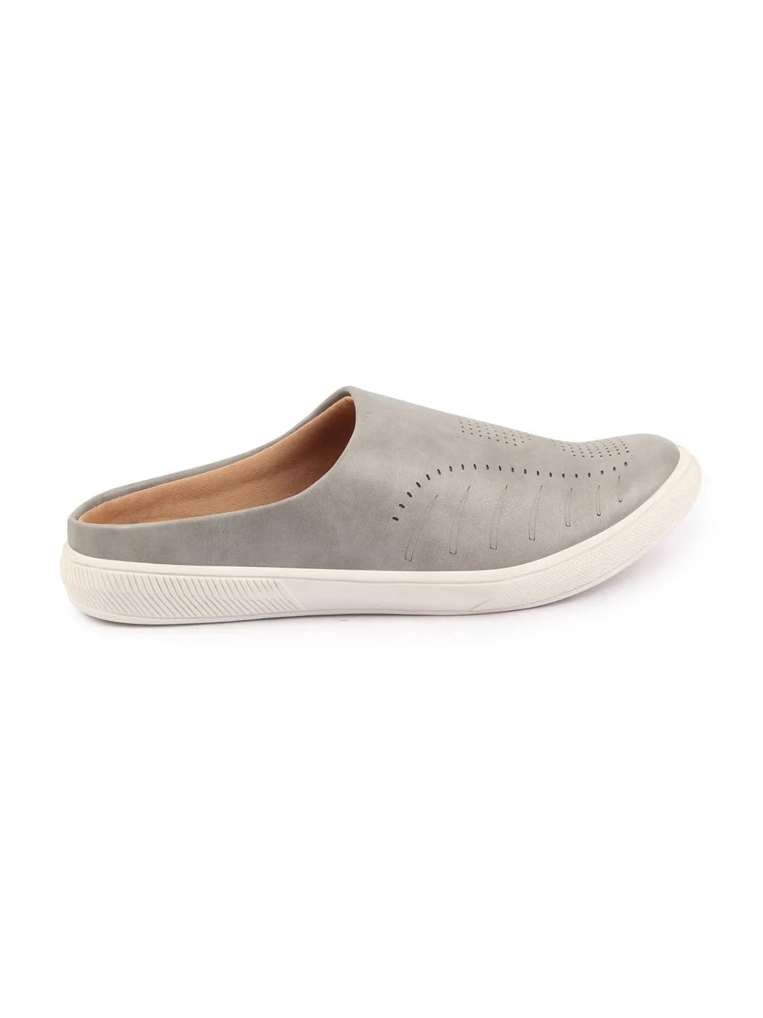 Men Grey Back Open Stylish Design Slip On Shoes