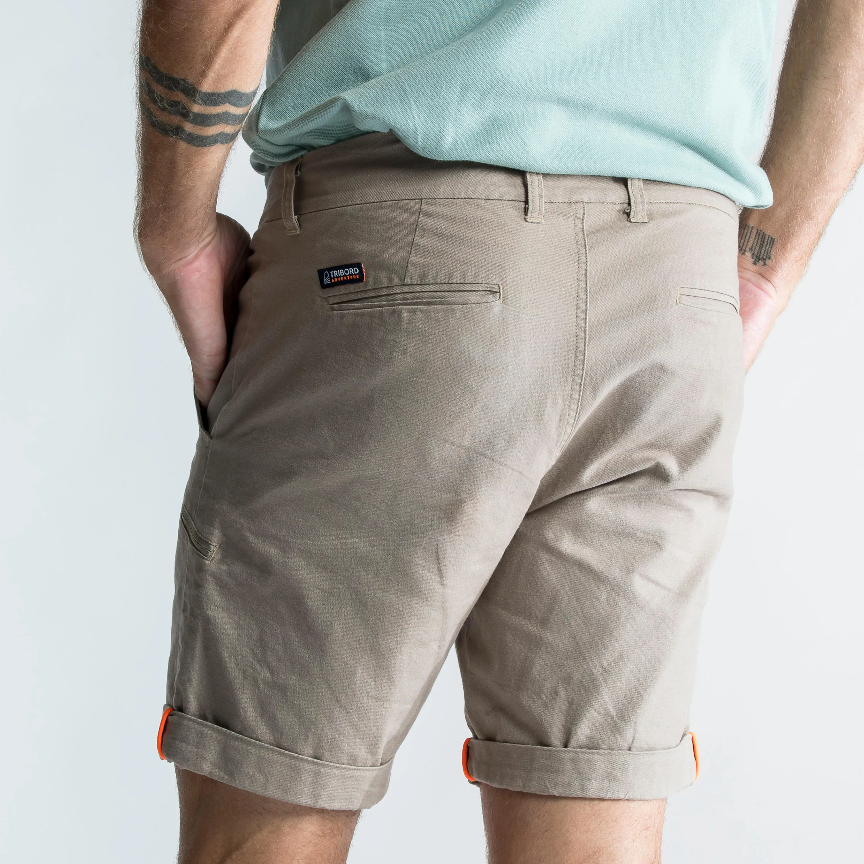 Men's durable sailing Bermuda shorts 100 beige TRIBORD, iced coffee