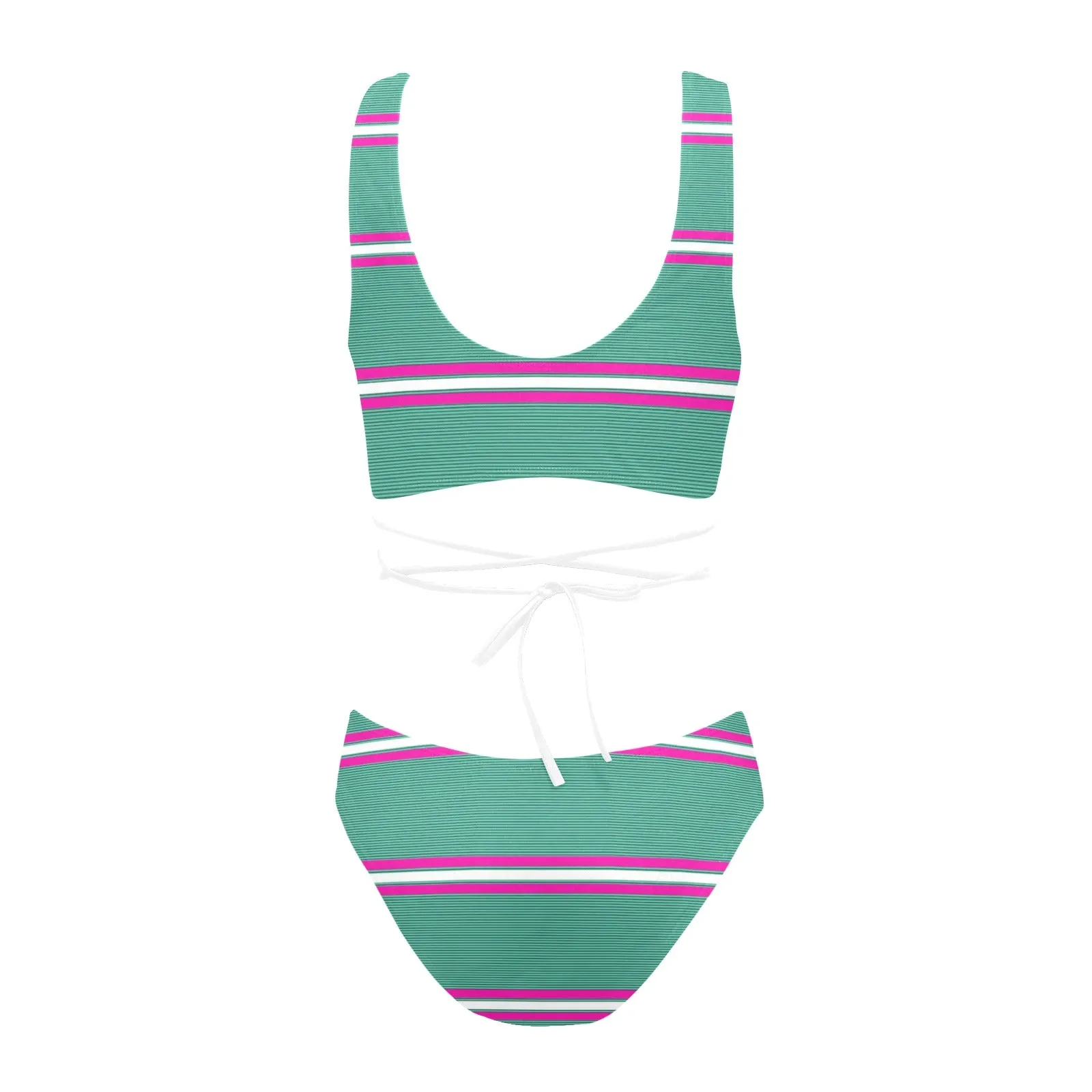 mint green micro striped print 67A Cross String Bikini Set (Model S29)