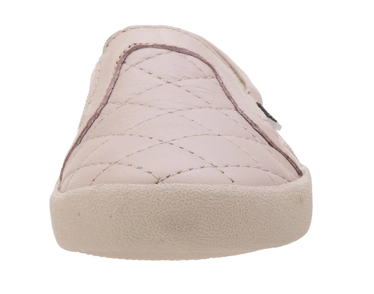 Old Soles Girl's My Quilt Powder Pink Stitch Elastic Band Leather Slip On Loafer Sneaker