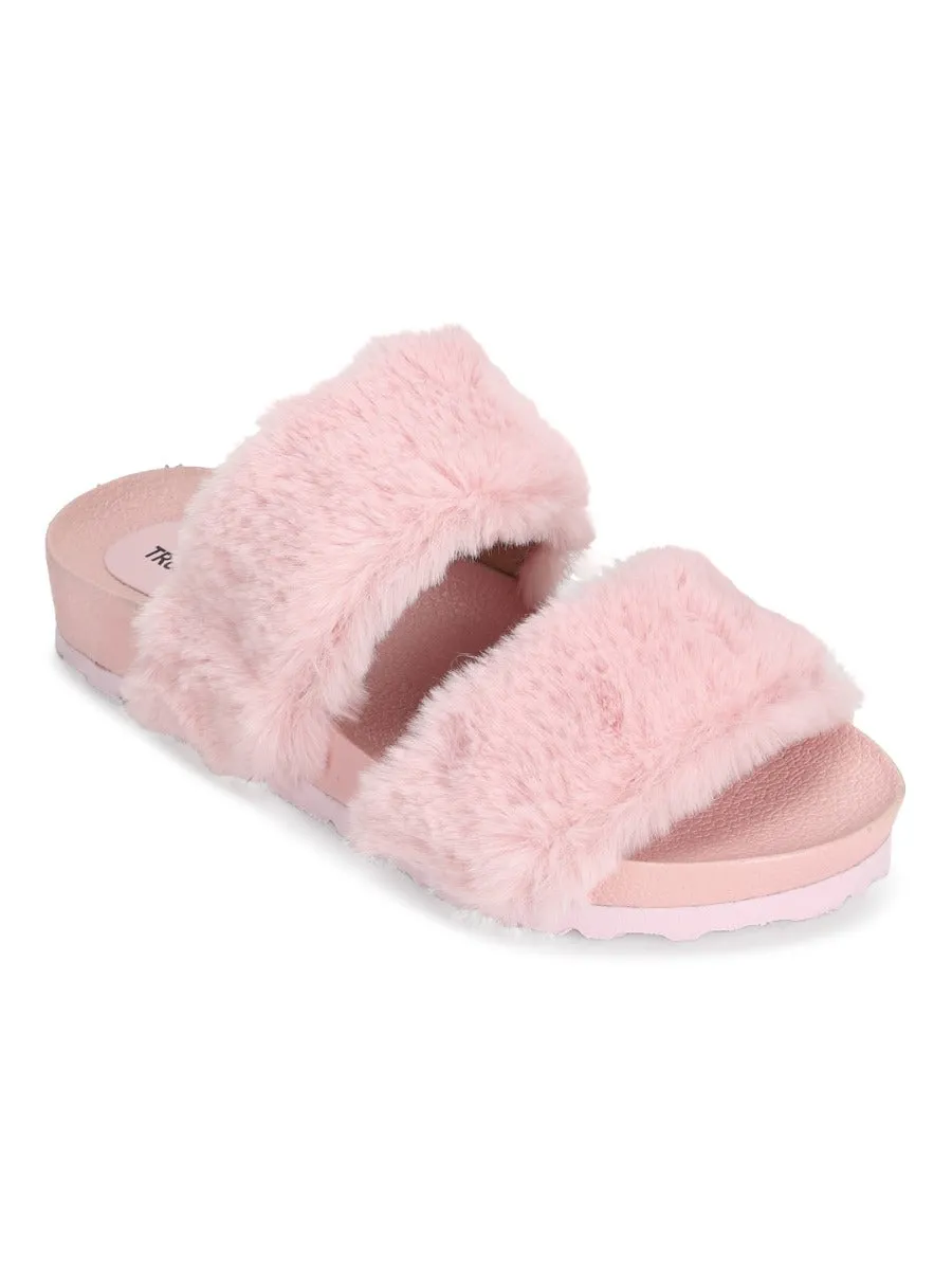 Pink Furry Slip Ons