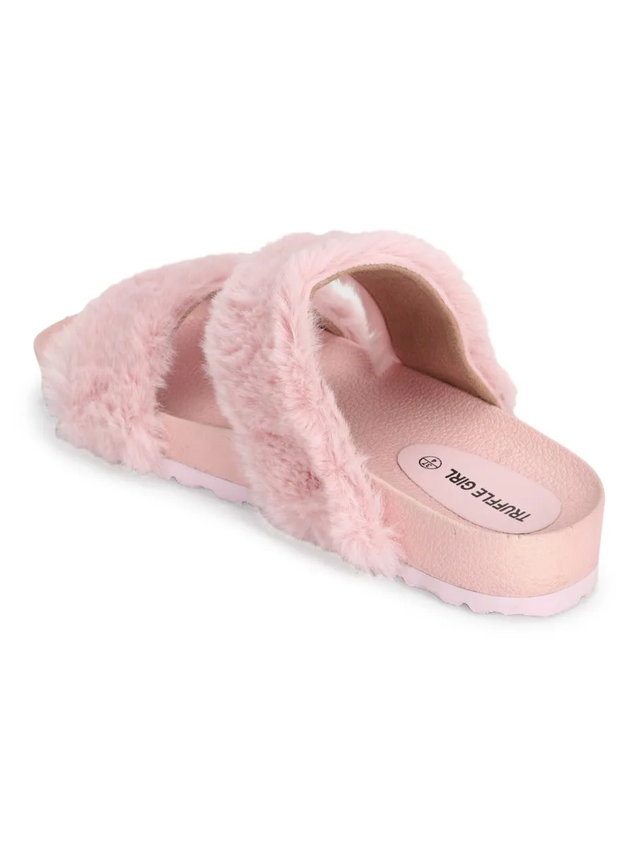 Pink Furry Slip Ons