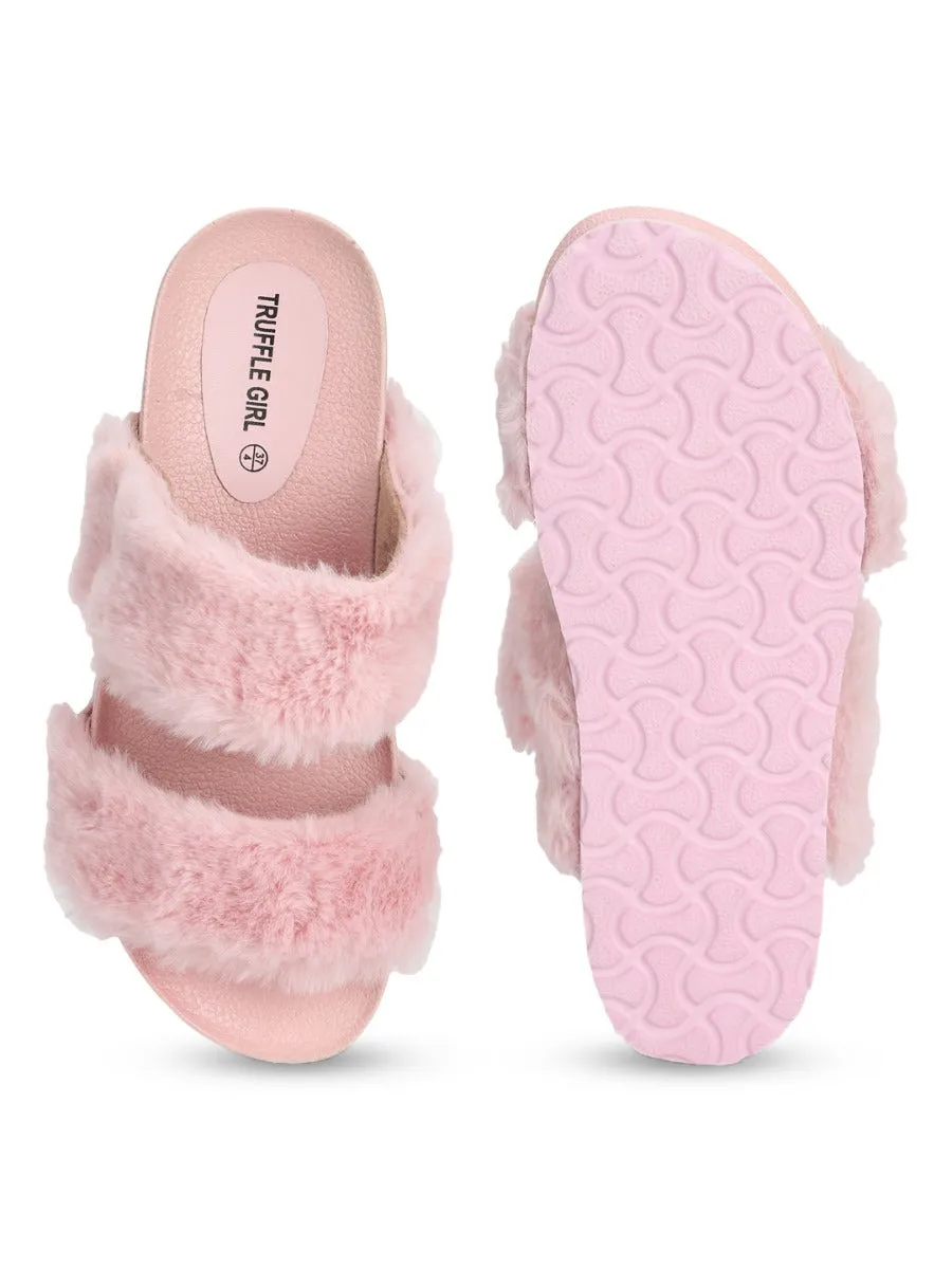 Pink Furry Slip Ons