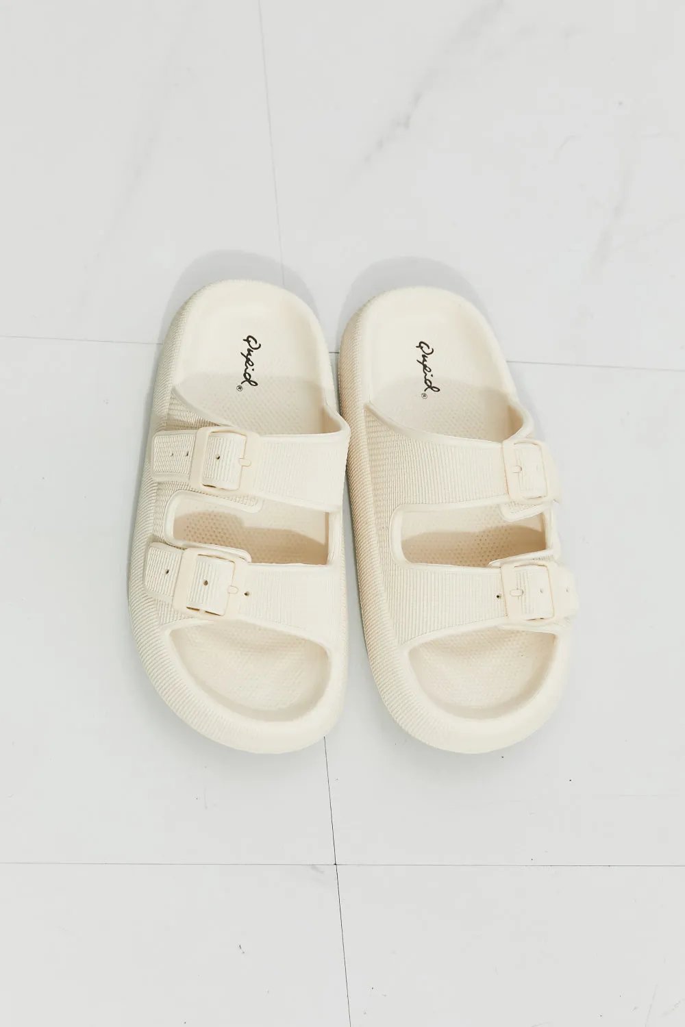 Qupid Comfy Casual Rubber Slide Sandal in Cream