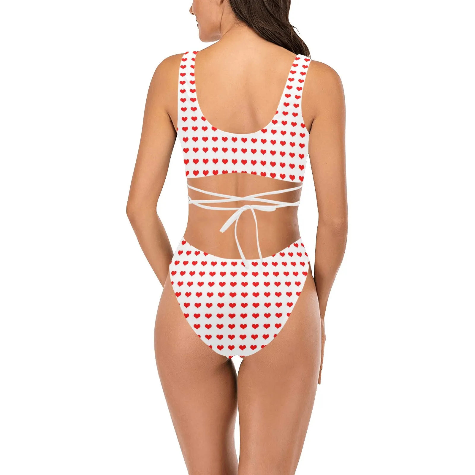 red hot heart 3 print 2 Cross String Bikini Set (Model S29)