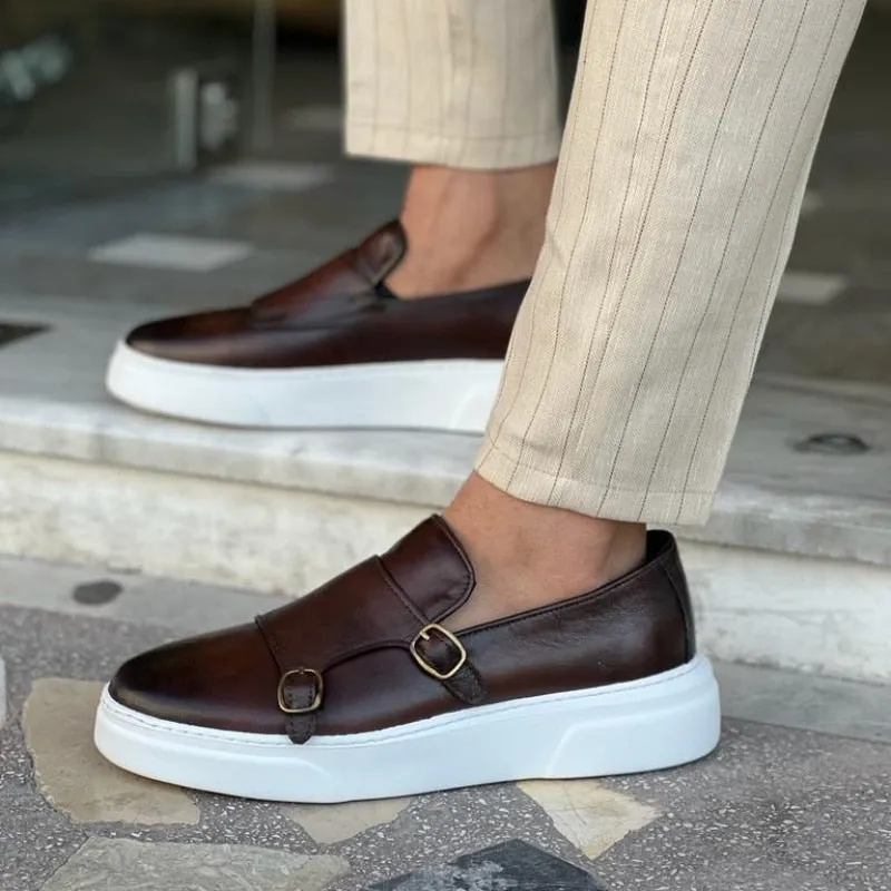 Stylish Double Buckle Slip On Men Shoes