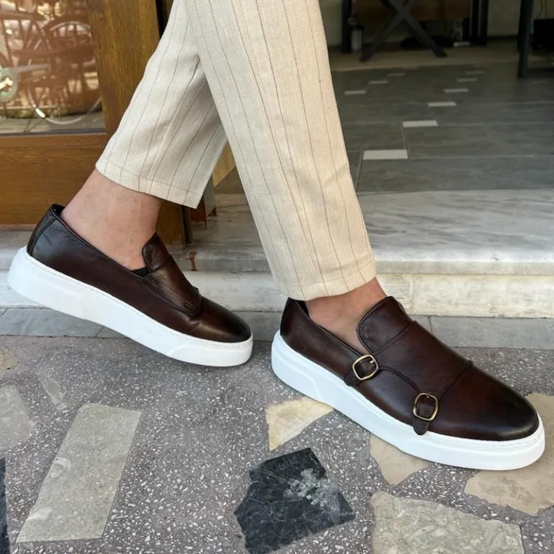 Stylish Double Buckle Slip On Men Shoes