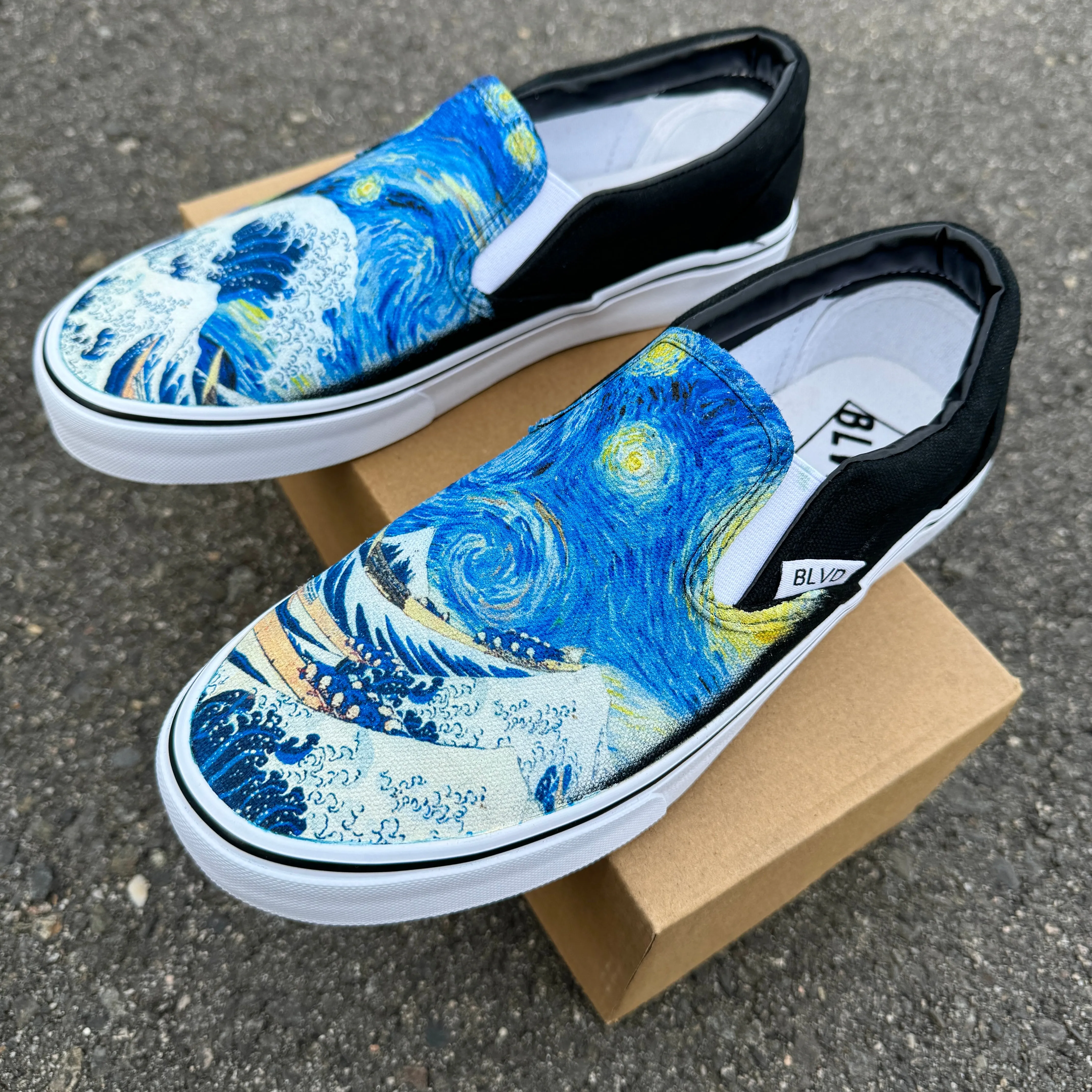 The Great Wave and Vincent Van Gogh Starry Night BLVD Original Slip On Shoes for Women and Men