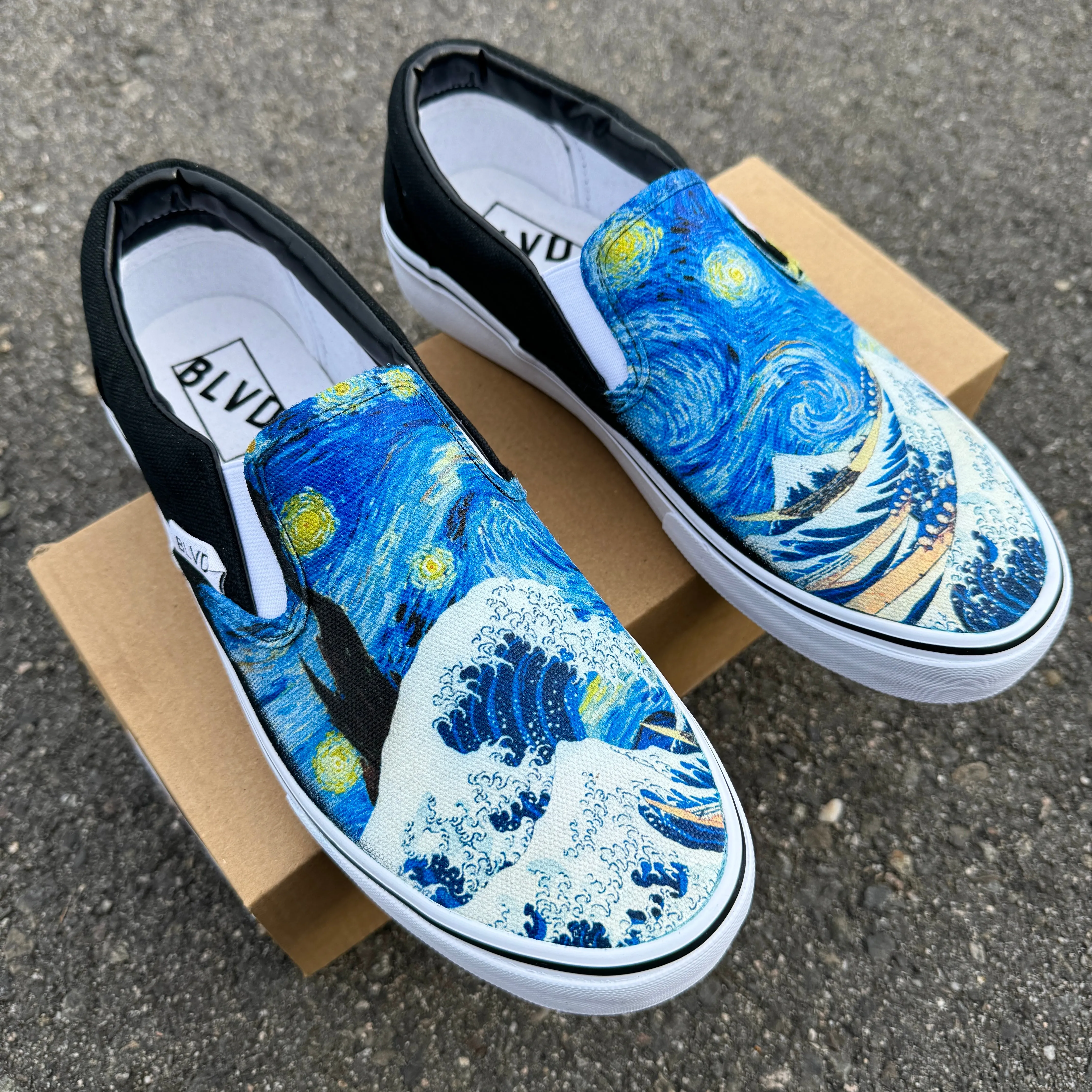 The Great Wave and Vincent Van Gogh Starry Night BLVD Original Slip On Shoes for Women and Men