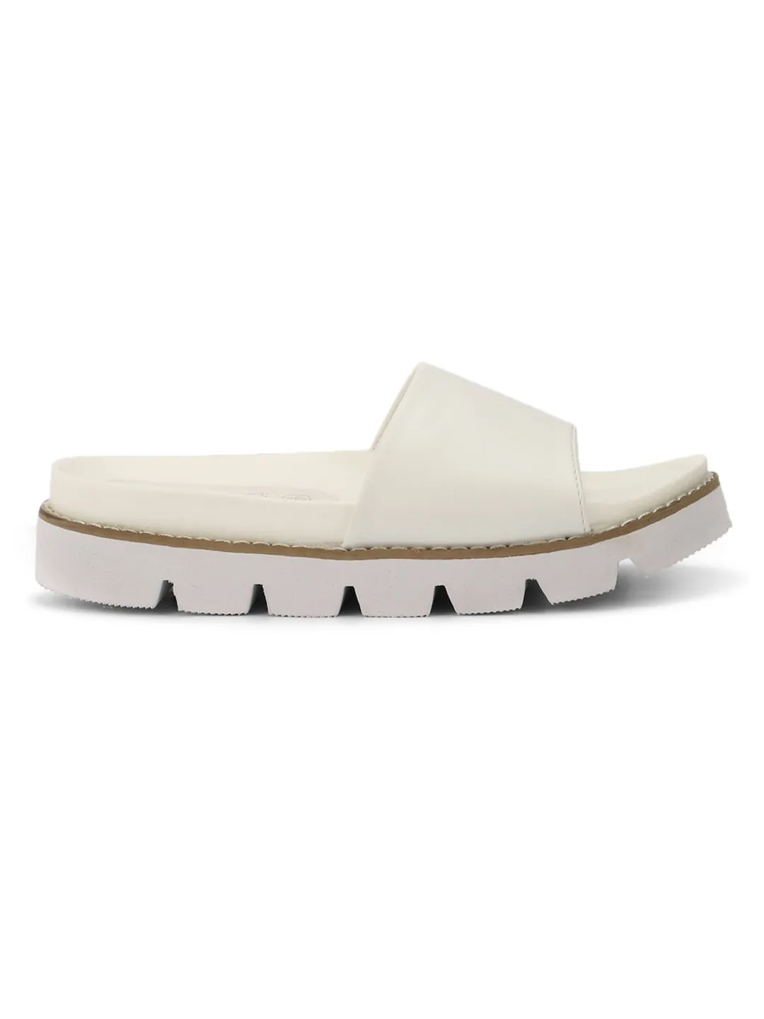 White PU Cleated Slip-On Flats