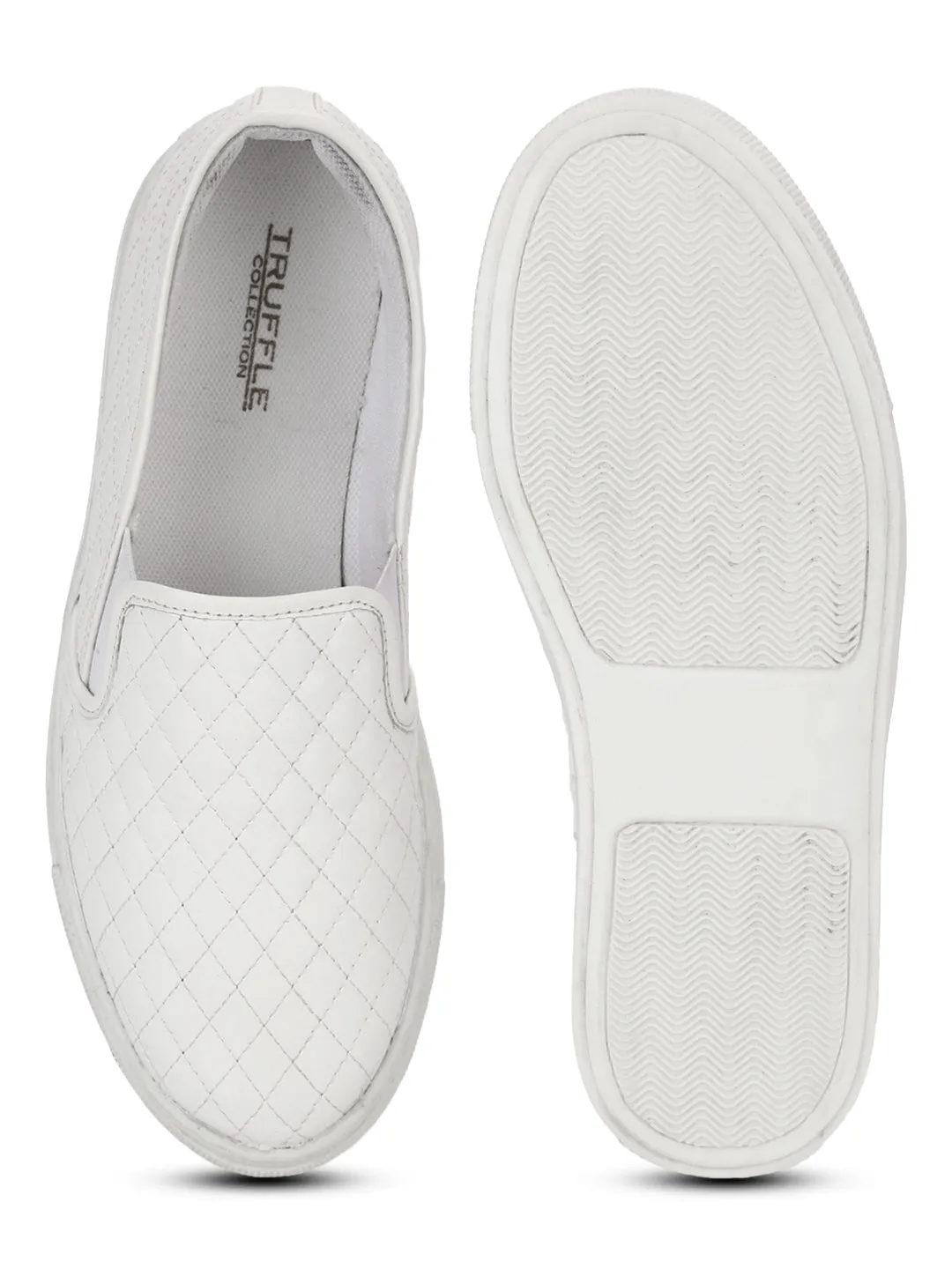 White PU Quilted Slip On Shoes