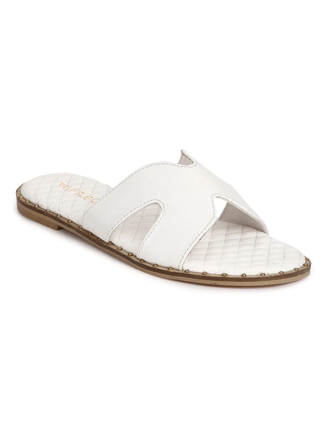 White PU Quilted Slip Ons