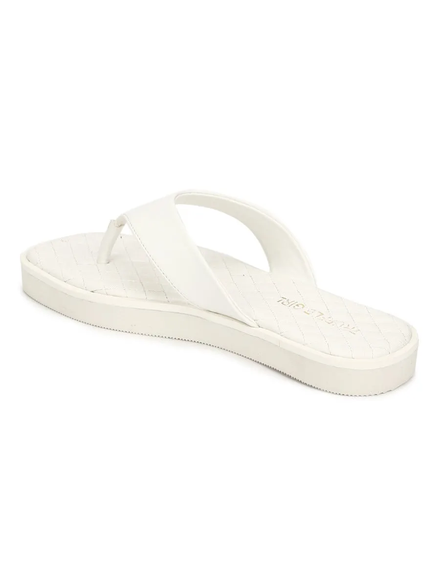 White PU Wide Strap Flip Flops