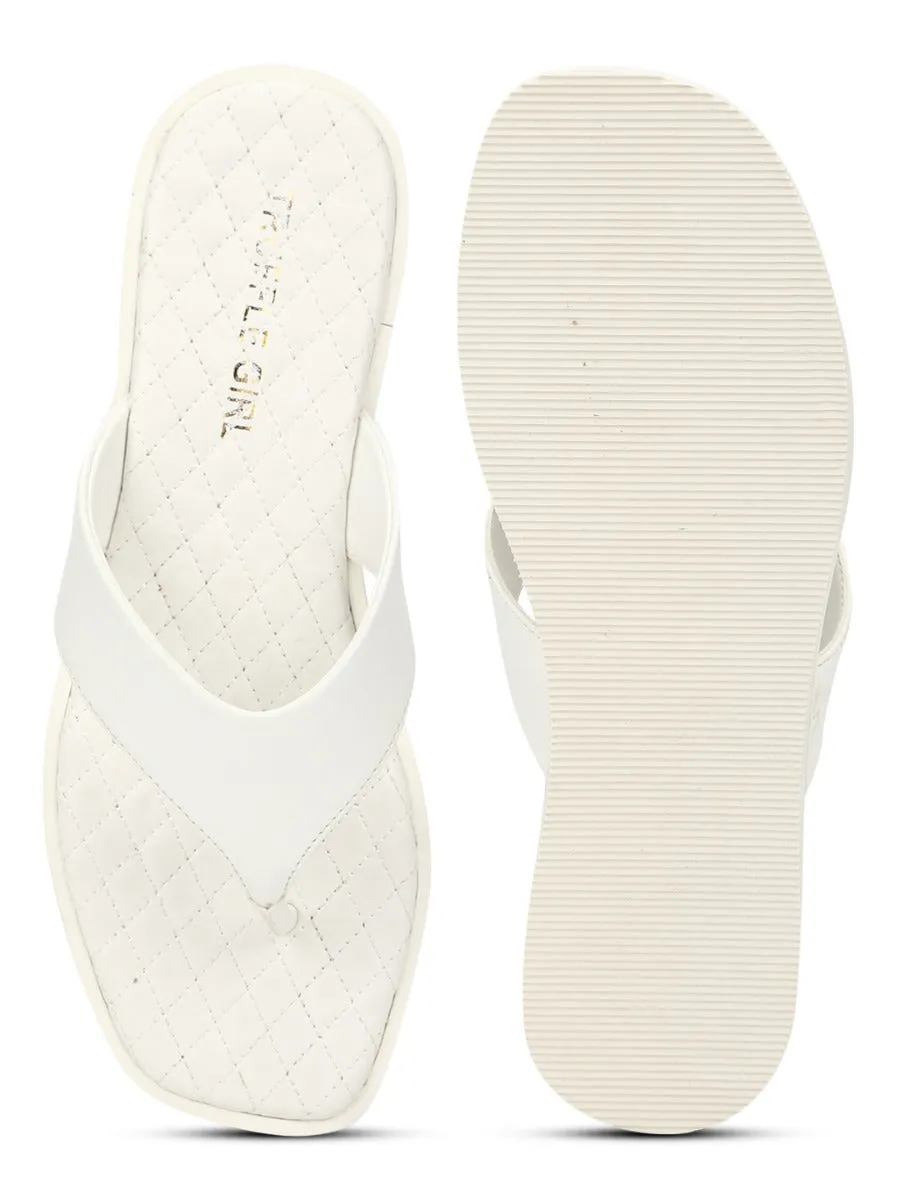 White PU Wide Strap Flip Flops