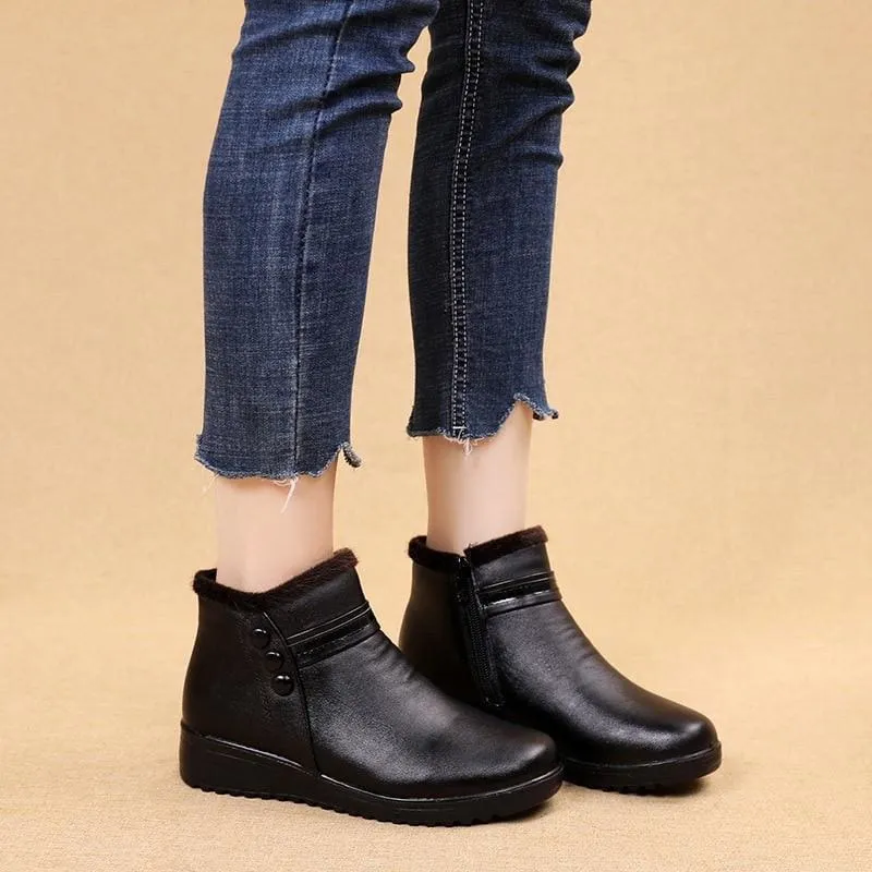 Winter Leather Ankle Warm Boots For Women