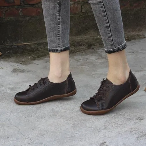 Womens Handmade Leather Oxfords & Tie Flats Coffee/Black/Brown/Red/Beige