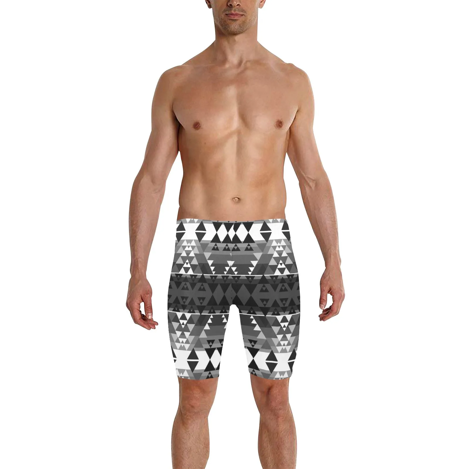 Writing on Stone Black and White Men's Knee Length Swimming Trunks