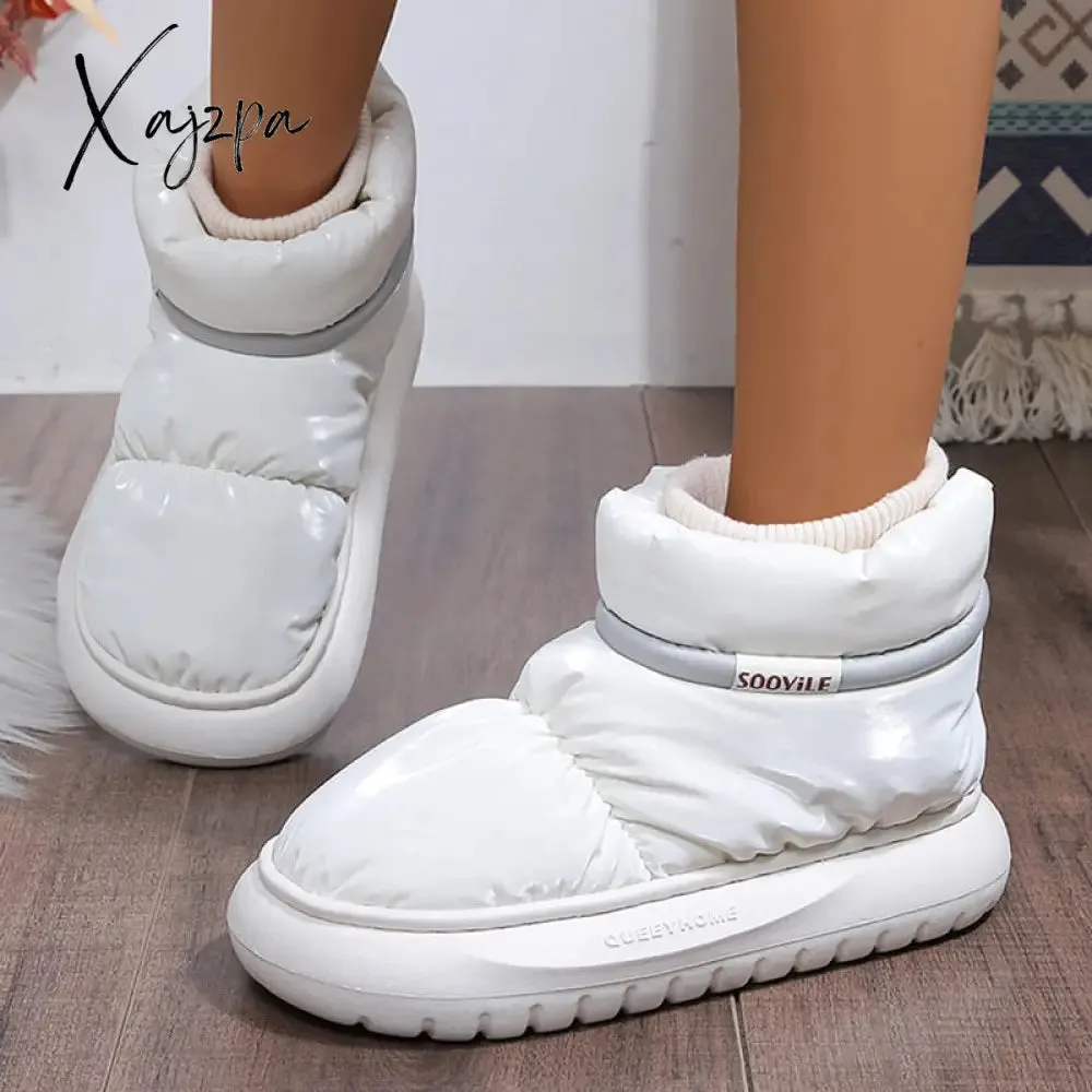 Xajzpa - Women's 2023 Winter Warm Plush Cotton Padded Shoes Thick Bottom Waterproof Down Snow Boots Woman Non-Slip Platform Ankle Boots