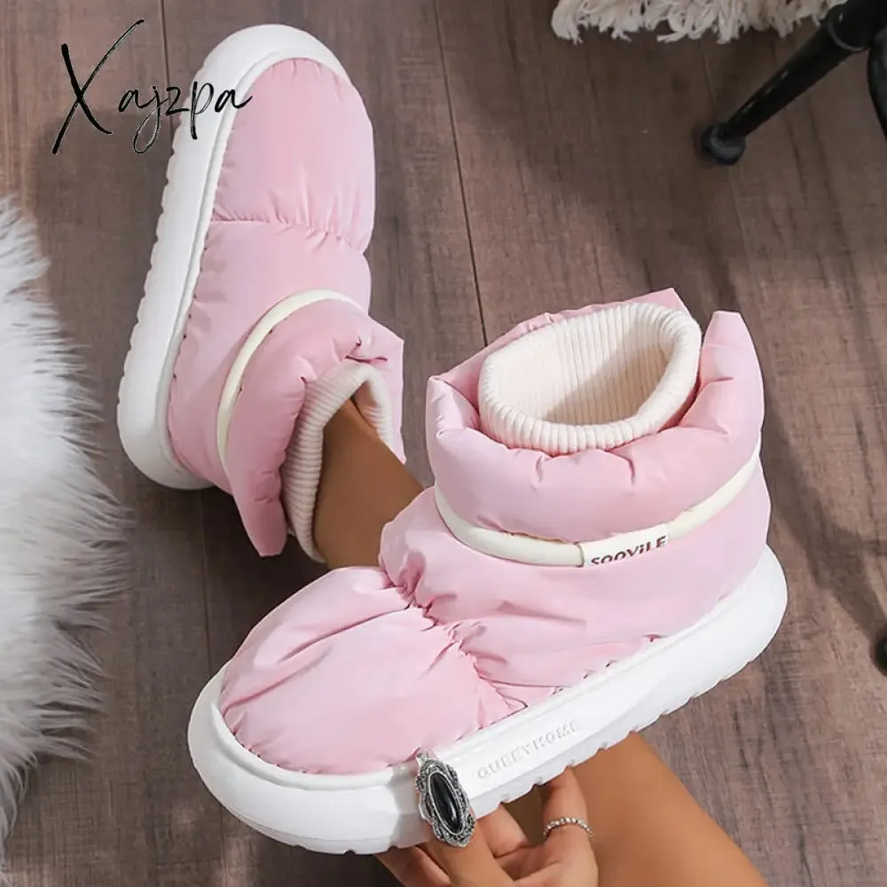 Xajzpa - Women's 2023 Winter Warm Plush Cotton Padded Shoes Thick Bottom Waterproof Down Snow Boots Woman Non-Slip Platform Ankle Boots