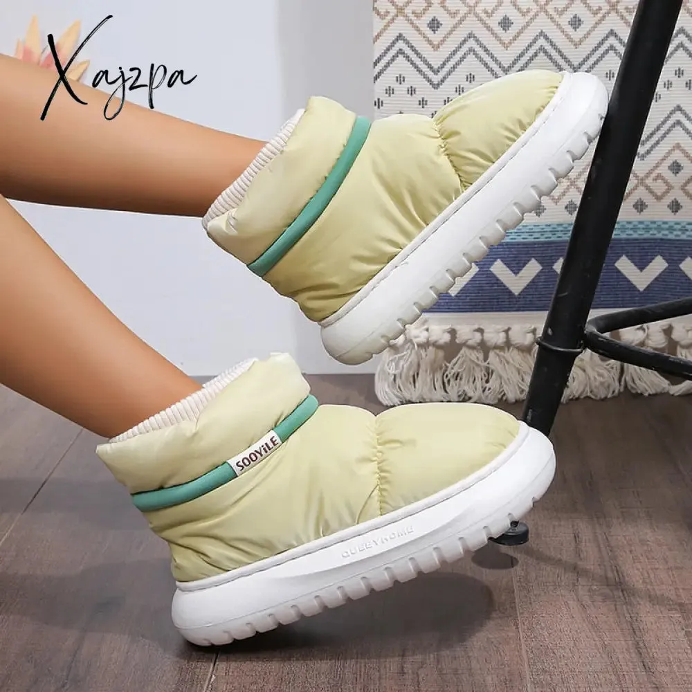 Xajzpa - Women's 2023 Winter Warm Plush Cotton Padded Shoes Thick Bottom Waterproof Down Snow Boots Woman Non-Slip Platform Ankle Boots