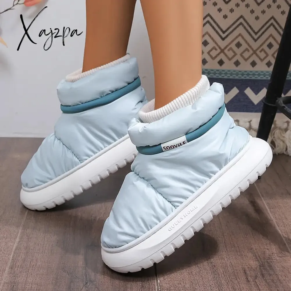 Xajzpa - Women's 2023 Winter Warm Plush Cotton Padded Shoes Thick Bottom Waterproof Down Snow Boots Woman Non-Slip Platform Ankle Boots