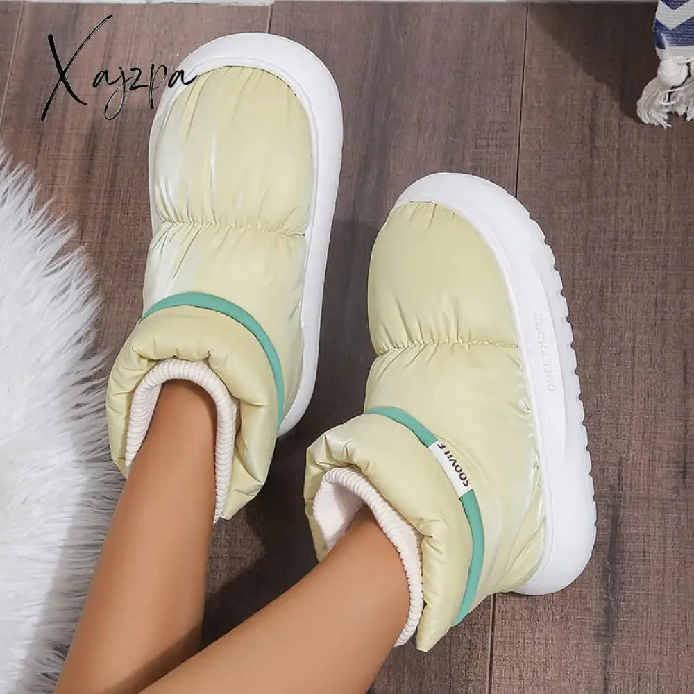 Xajzpa - Women's 2023 Winter Warm Plush Cotton Padded Shoes Thick Bottom Waterproof Down Snow Boots Woman Non-Slip Platform Ankle Boots