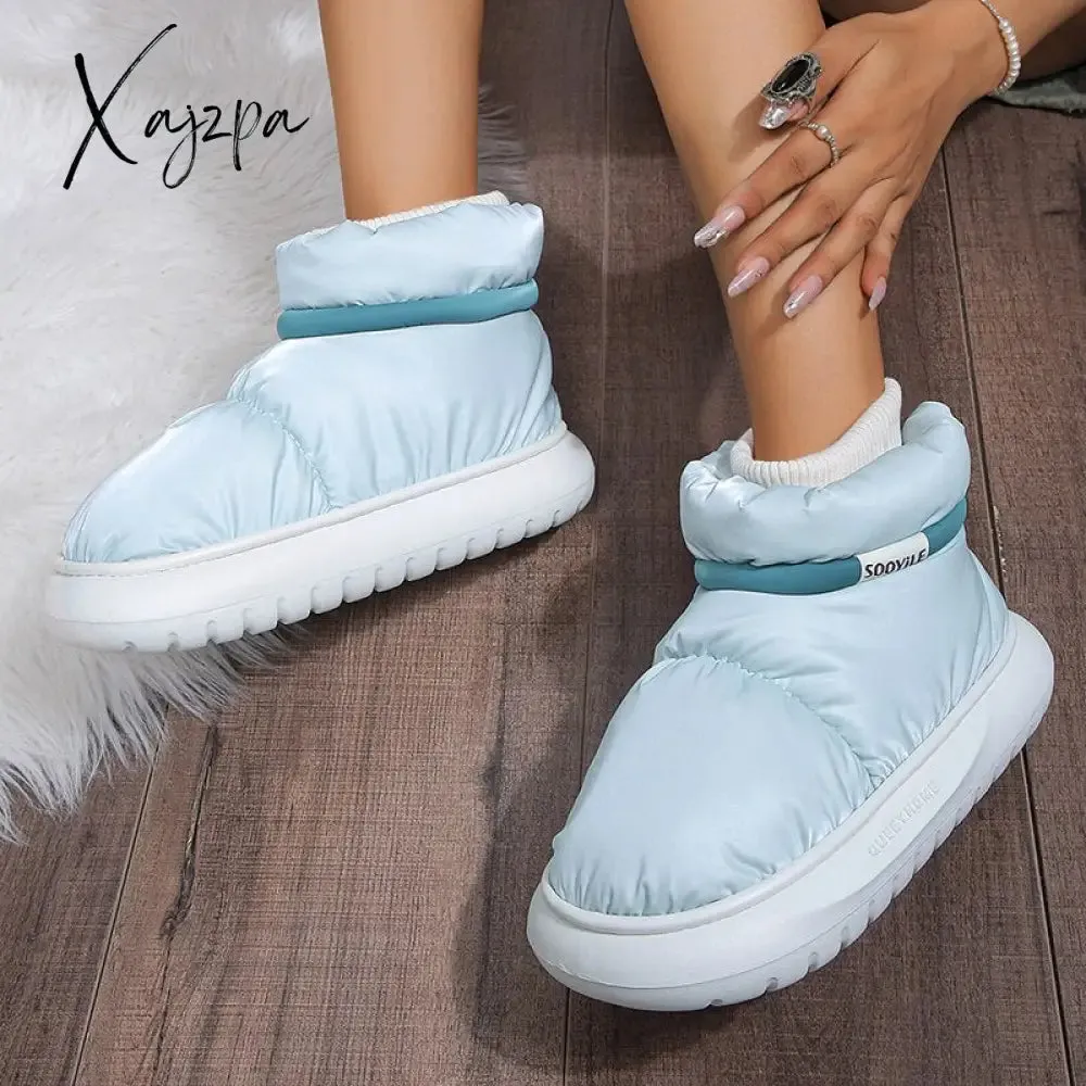 Xajzpa - Women's 2023 Winter Warm Plush Cotton Padded Shoes Thick Bottom Waterproof Down Snow Boots Woman Non-Slip Platform Ankle Boots